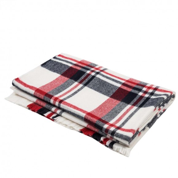 Glitzhome EUty Women Oversized Red White And Grey Scarf With With Fringes