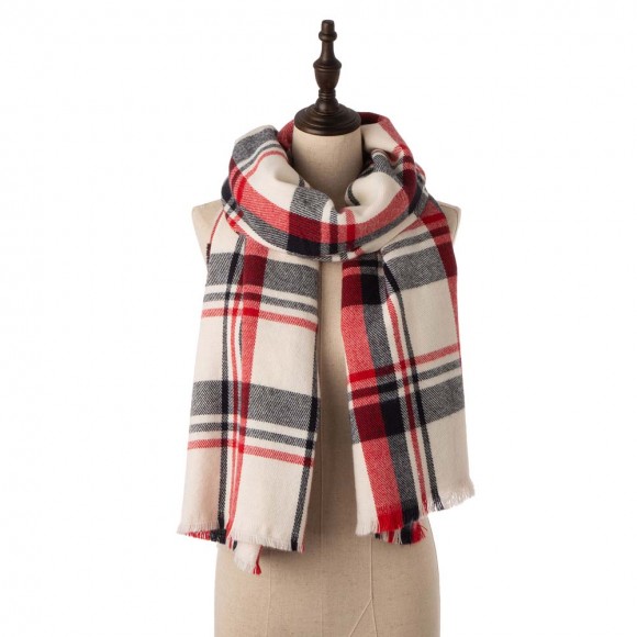Glitzhome EUty Women Oversized Red White And Grey Scarf With With Fringes