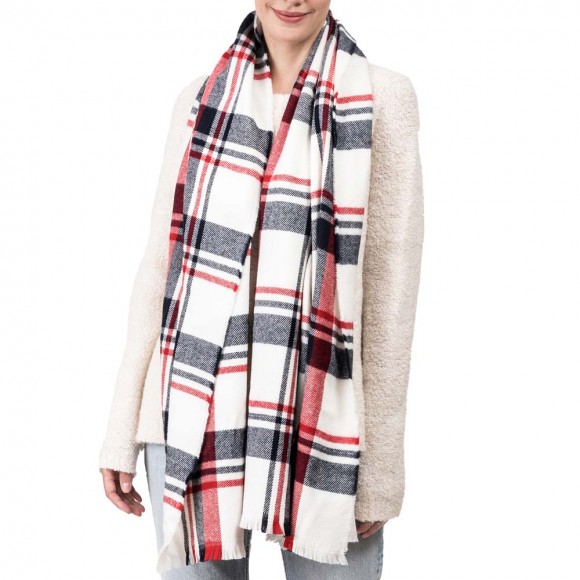 glitzhome eUty Women Oversized Red White and Grey Scarf with with Fringes