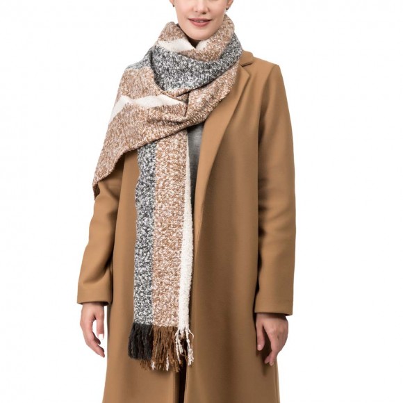 Glitzhome EUty Women Oversized Tan White And Gray Scarf With Tassels 250g