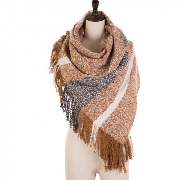 Glitzhome EUty Women Oversized Tan White And Gray Scarf With Tassels 250g