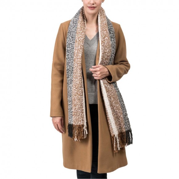 glitzhome eUty Women Oversized Tan White and Gray Scarf with Tassels 250g