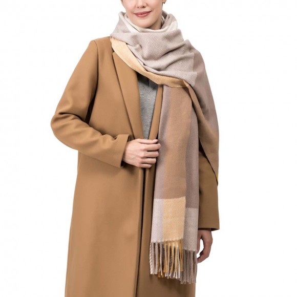 Glitzhome EUty Women Oversized Yellow Cream And Grey Chevron Grain Scarf With Tassels