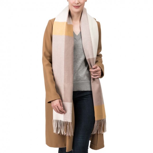 glitzhome eUty Women Oversized Yellow Cream and Grey Chevron Grain Scarf with Tassels