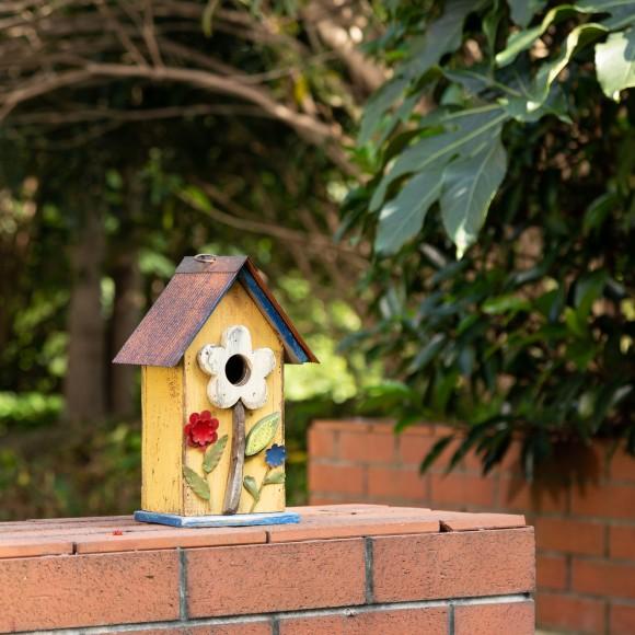 Glitzhome Glitzhome 10.24"H Wooden Distressed Flower Garden Birdhouse