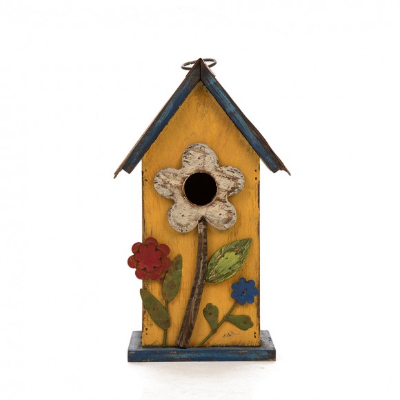 glitzhome Glitzhome 10.24"H Wooden Distressed Flower Garden Birdhouse