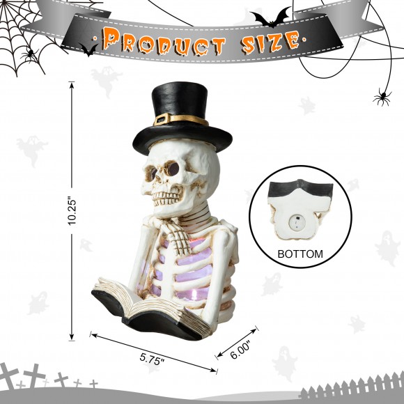 Glitzhome Glitzhome 10.25"H Halloween Lighted Resin Skull Reading Book Table Decor