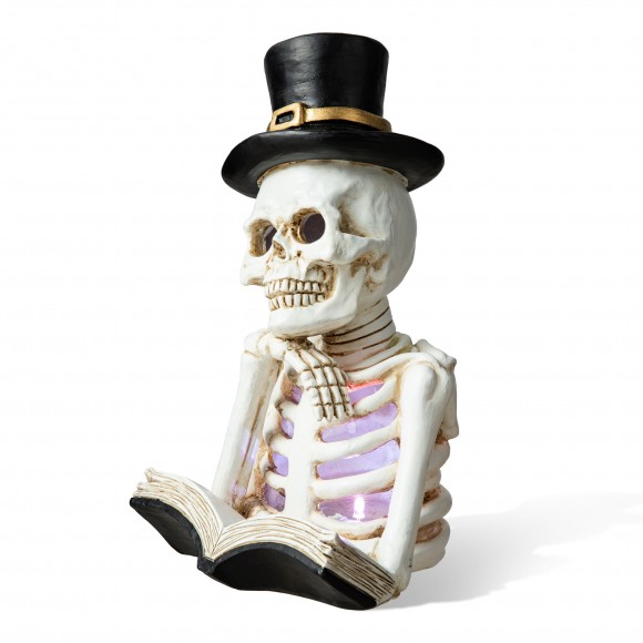 glitzhome Glitzhome 10.25"H Halloween Lighted Resin Skull Reading Book Table Decor