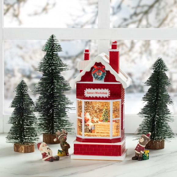 Glitzhome Glitzhome 10.5"H Lighted Santa's Workshop Waterglobe