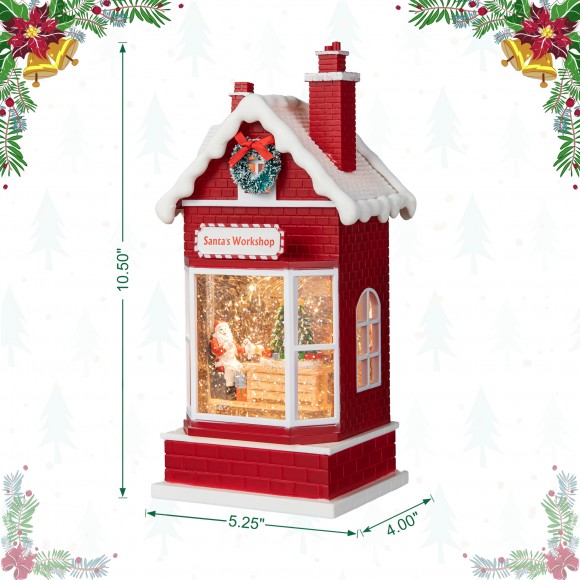 Glitzhome Glitzhome 10.5"H Lighted Santa's Workshop Waterglobe