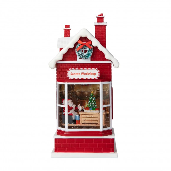 Glitzhome Glitzhome 10.5"H Lighted Santa's Workshop Waterglobe
