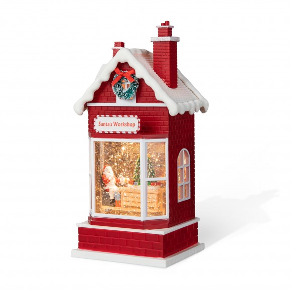 glitzhome Glitzhome 10.5"H Lighted Santa's Workshop Waterglobe