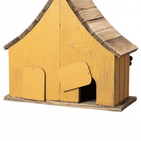 Glitzhome Glitzhome 10.5"H Washed Yellow Distressed Solid Wood Two-Story Townhouse Garden Birdhouse With 3D Flowers