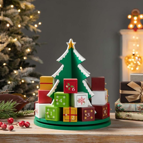 Glitzhome Glitzhome 10.5"H Wooden Christmas Gift Box Tree Countdown Calendar Décor
