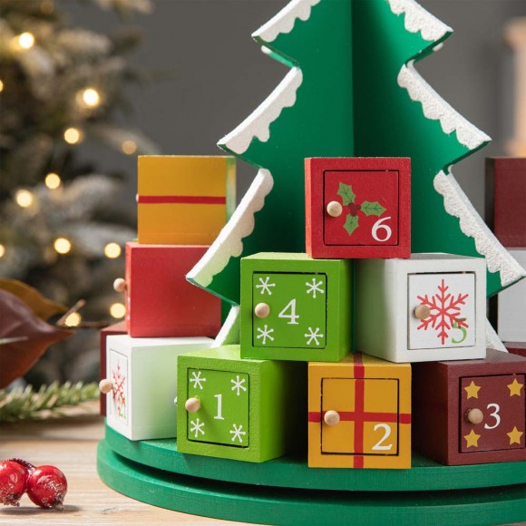 Glitzhome Glitzhome 10.5"H Wooden Christmas Gift Box Tree Countdown Calendar Décor