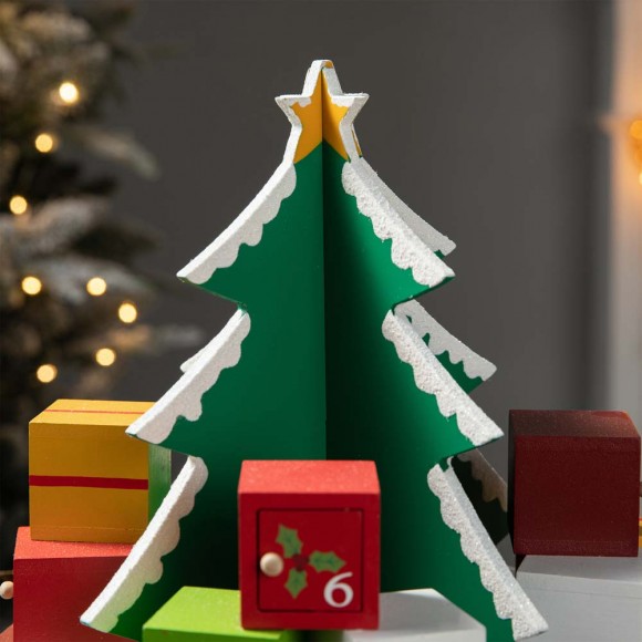 Glitzhome Glitzhome 10.5"H Wooden Christmas Gift Box Tree Countdown Calendar Décor