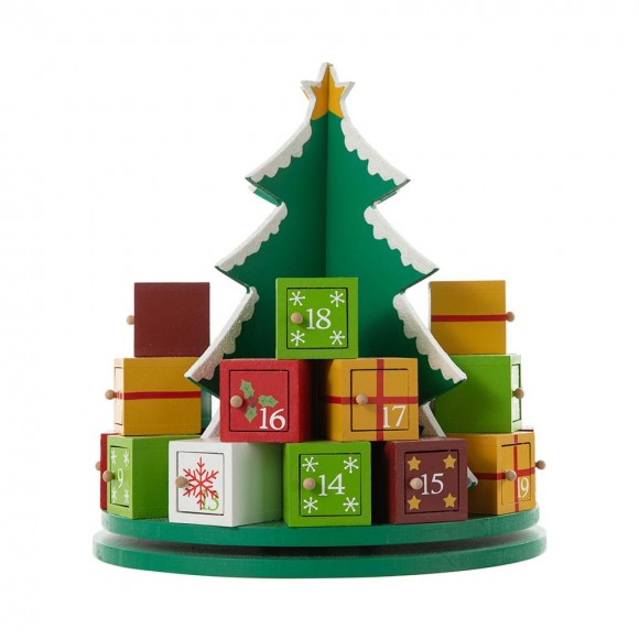 glitzhome Glitzhome 10.5"H Wooden Christmas Gift Box Tree Countdown Calendar Décor