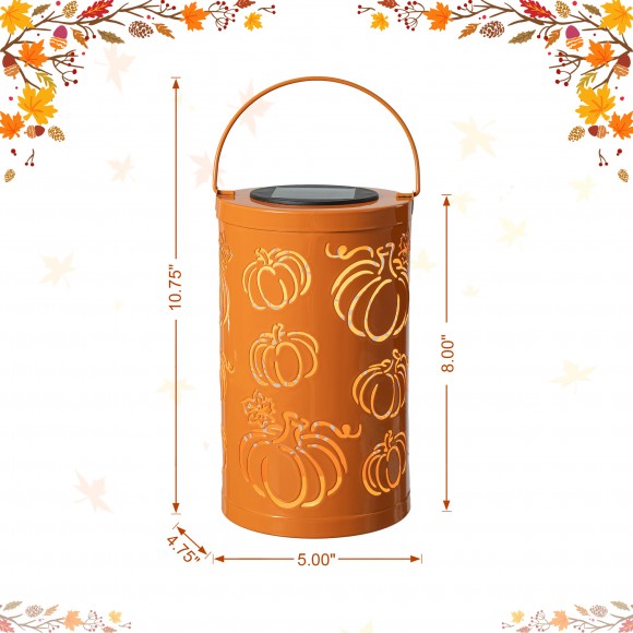 Glitzhome Glitzhome 10.75"H Fall Metal Pumpkin Solar Powered LED Lantern