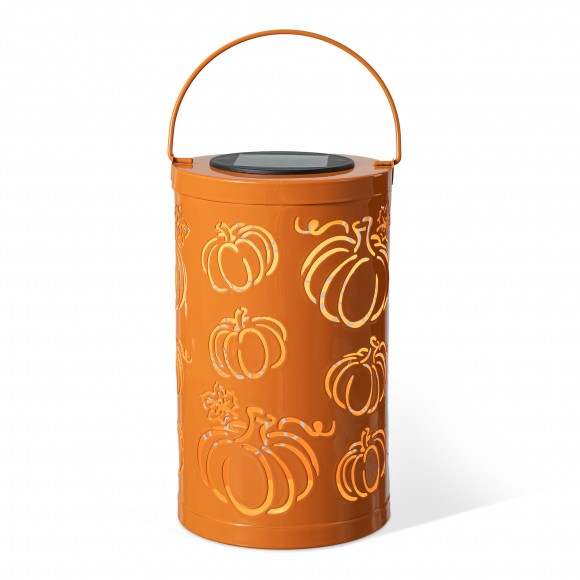 glitzhome Glitzhome 10.75"H Fall Metal Pumpkin Solar Powered LED Lantern