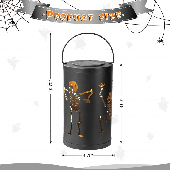 Glitzhome Glitzhome 10.75"H Halloween Metal Skeleton Solar Powered LED Lantern