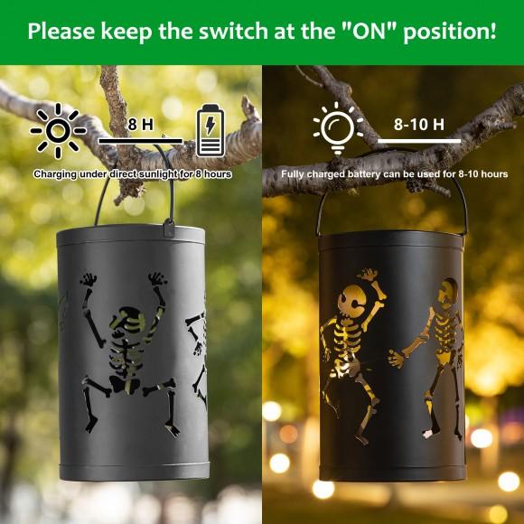 Glitzhome Glitzhome 10.75"H Halloween Metal Skeleton Solar Powered LED Lantern