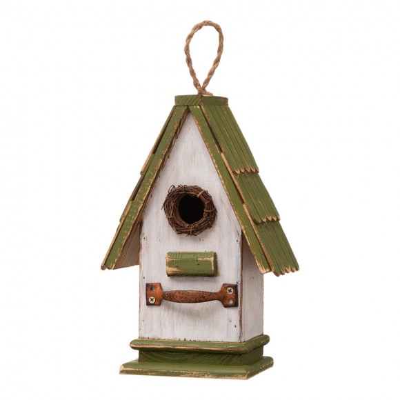 glitzhome Glitzhome 10.75"H Wood Green Roof Garden Birdhouse