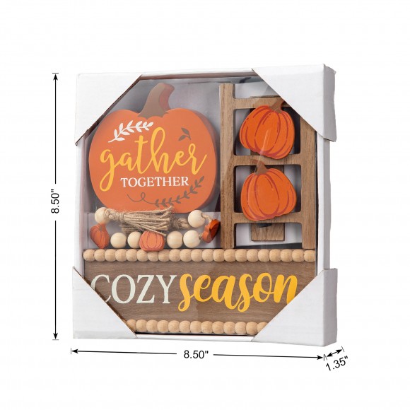 Glitzhome Glitzhome 10.75"L Set Of 4 Fall Wooden Word Signs Tiered Tray Table Décor