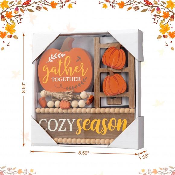 Glitzhome Glitzhome 10.75"L Set Of 4 Fall Wooden Word Signs Tiered Tray Table Décor
