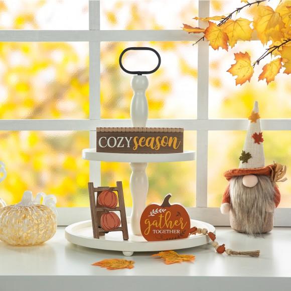 Glitzhome Glitzhome 10.75"L Set Of 4 Fall Wooden Word Signs Tiered Tray Table Décor