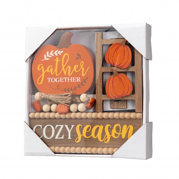 glitzhome Glitzhome 10.75"L Set of 4 Fall Wooden Word Signs Tiered Tray Table Décor