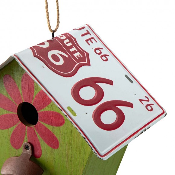 Glitzhome Glitzhome 10.75"L Washed Green Wood And Metal Birdhouse With Unique Licence Plate Roof