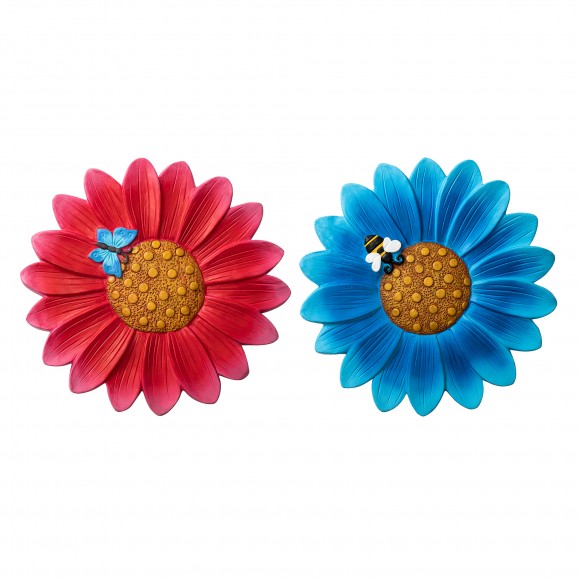 glitzhome Glitzhome 10"D Set of 2 Cement Flower Style and Textured Stepping Stones with Butterfly and Bee