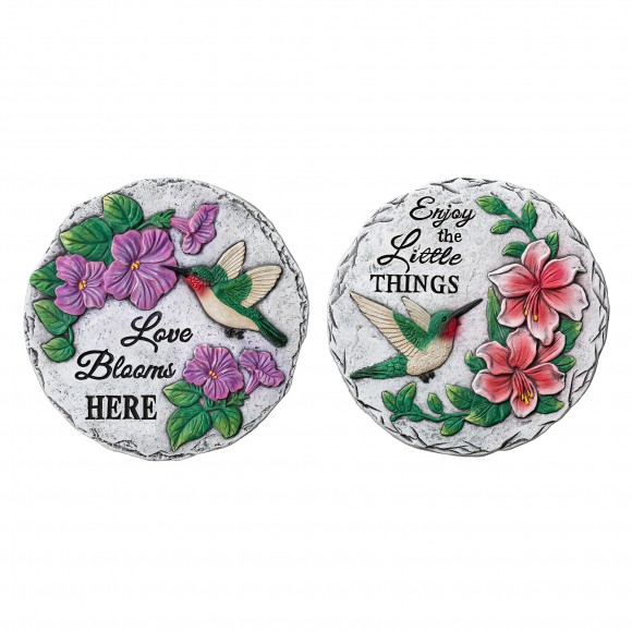 glitzhome Glitzhome 10"D Set of 2 Cement Hummingbird and Flower Textured Stepping Stones
