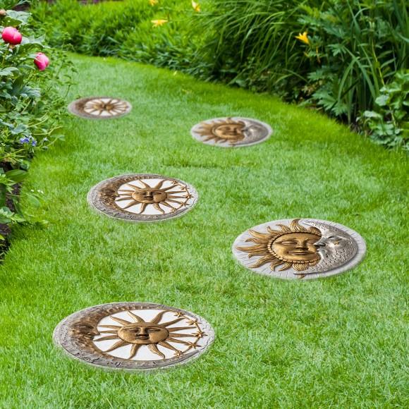 Glitzhome Glitzhome 10"D Set Of 2 Cement Sun And Moon Textured Stepping Stones