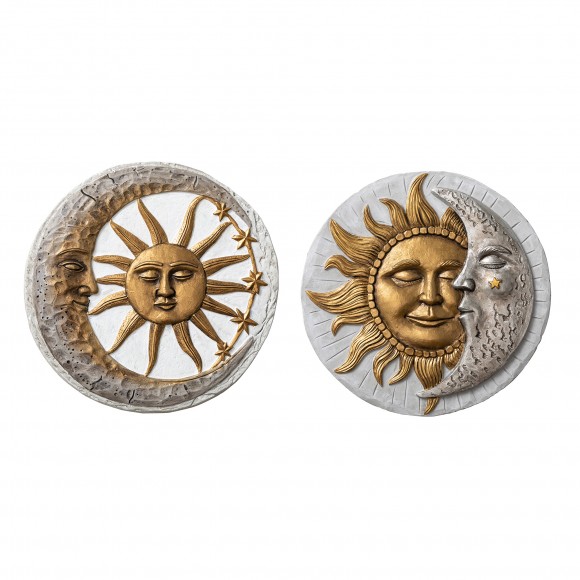 glitzhome Glitzhome 10"D Set of 2 Cement Sun and Moon Textured Stepping Stones