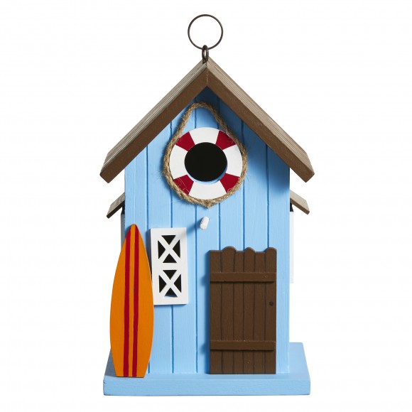 Glitzhome Glitzhome 10"H Modern Solid Wood Blue Beach Hut Decorative Outdoor Garden Birdhouse