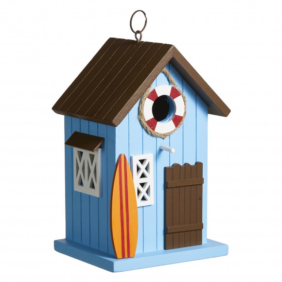 Glitzhome Glitzhome 10"H Modern Solid Wood Blue Beach Hut Decorative Outdoor Garden Birdhouse