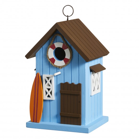 glitzhome Glitzhome 10"H Modern Solid Wood Blue Beach Hut Decorative Outdoor Garden Birdhouse