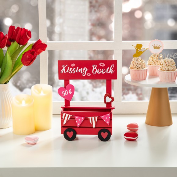 Glitzhome Glitzhome 10"H Valentine's Wooden KISSING BOOTH Table Decor