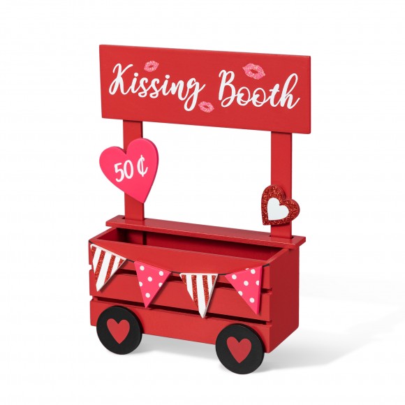 glitzhome Glitzhome 10"H Valentine's Wooden KISSING BOOTH Table Decor