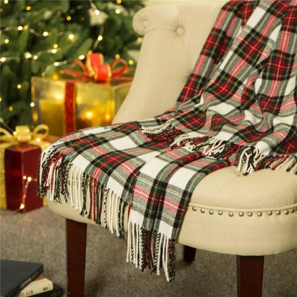 Glitzhome Glitzhome 100% Acrylic Dress Stewart Tartan Plaid Throw Blanket With Fringe 50'' X 60''