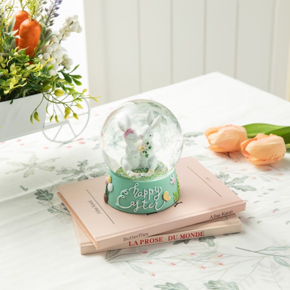 Glitzhome Glitzhome 100MM Easter Resin Bunny Couple Waterglobe