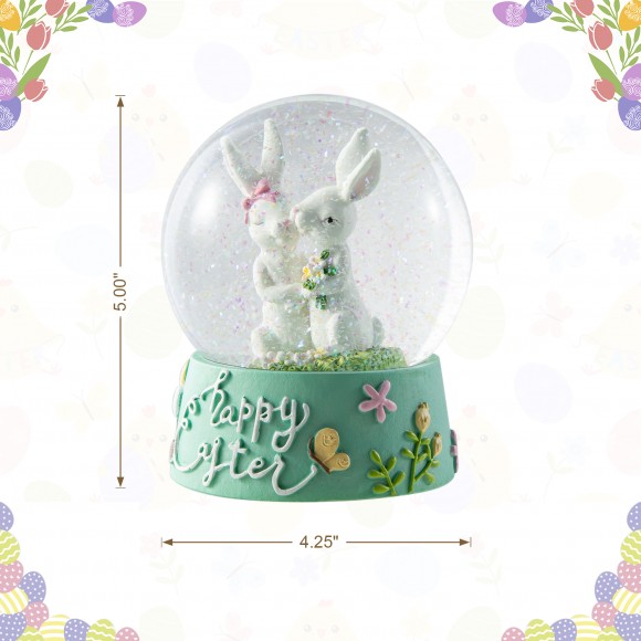 Glitzhome Glitzhome 100MM Easter Resin Bunny Couple Waterglobe