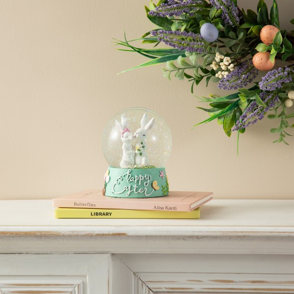 Glitzhome Glitzhome 100MM Easter Resin Bunny Couple Waterglobe