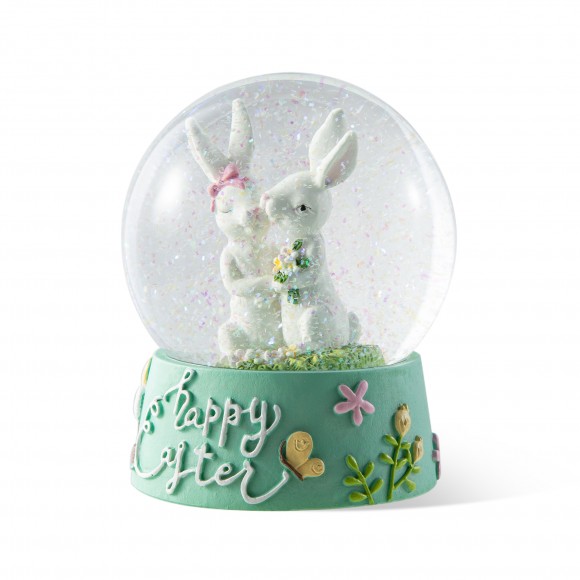 glitzhome Glitzhome 100MM Easter Resin Bunny Couple Waterglobe