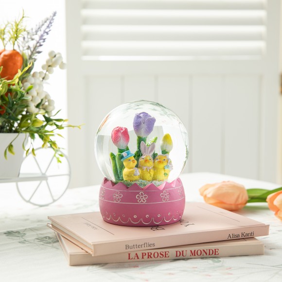 Glitzhome Glitzhome 100MM Easter Resin Chick Family Waterglobe