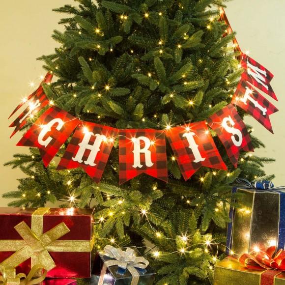 Glitzhome Glitzhome 108"L Plaid "MERRY CHRISTMAS" Banner Garland