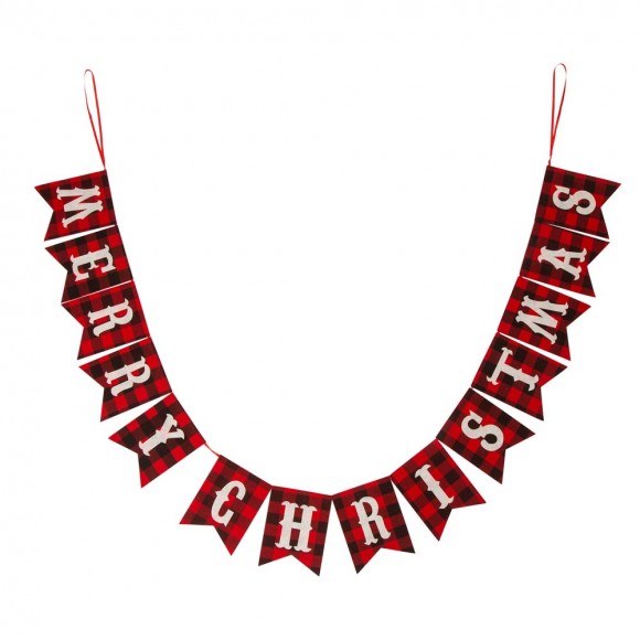 glitzhome Glitzhome 108"L Plaid "MERRY CHRISTMAS" Banner Garland