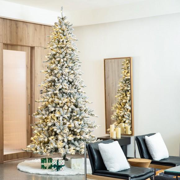 Glitzhome Glitzhome 10ft Pre-Lit Flocked Fir Artificial Christmas Tree With 750 Warm White Lights