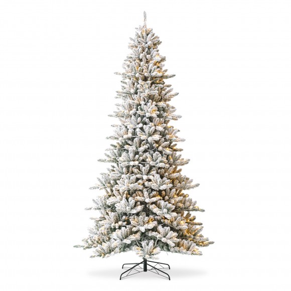 glitzhome Glitzhome 10ft Pre-Lit Flocked Fir Artificial Christmas Tree with 750 Warm White Lights